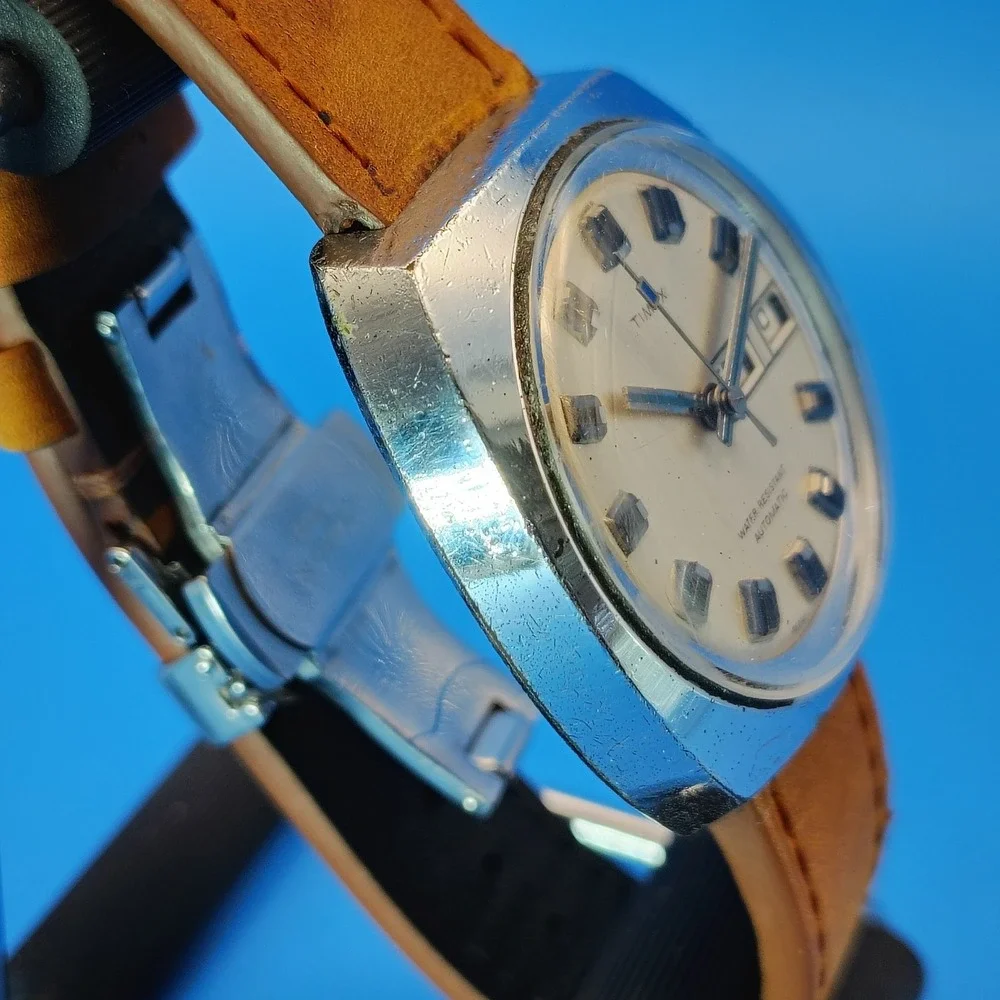 Vintage 1973 Timex Viscount Day-Date 44mm Mens Automatic Watch Restored